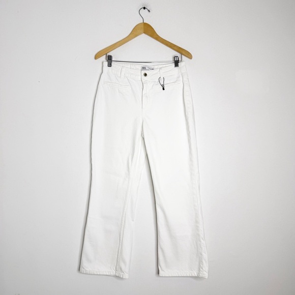 Zara White Wide Leg Ankle Jeans Size 6 NWOT - Picture 1 of 7